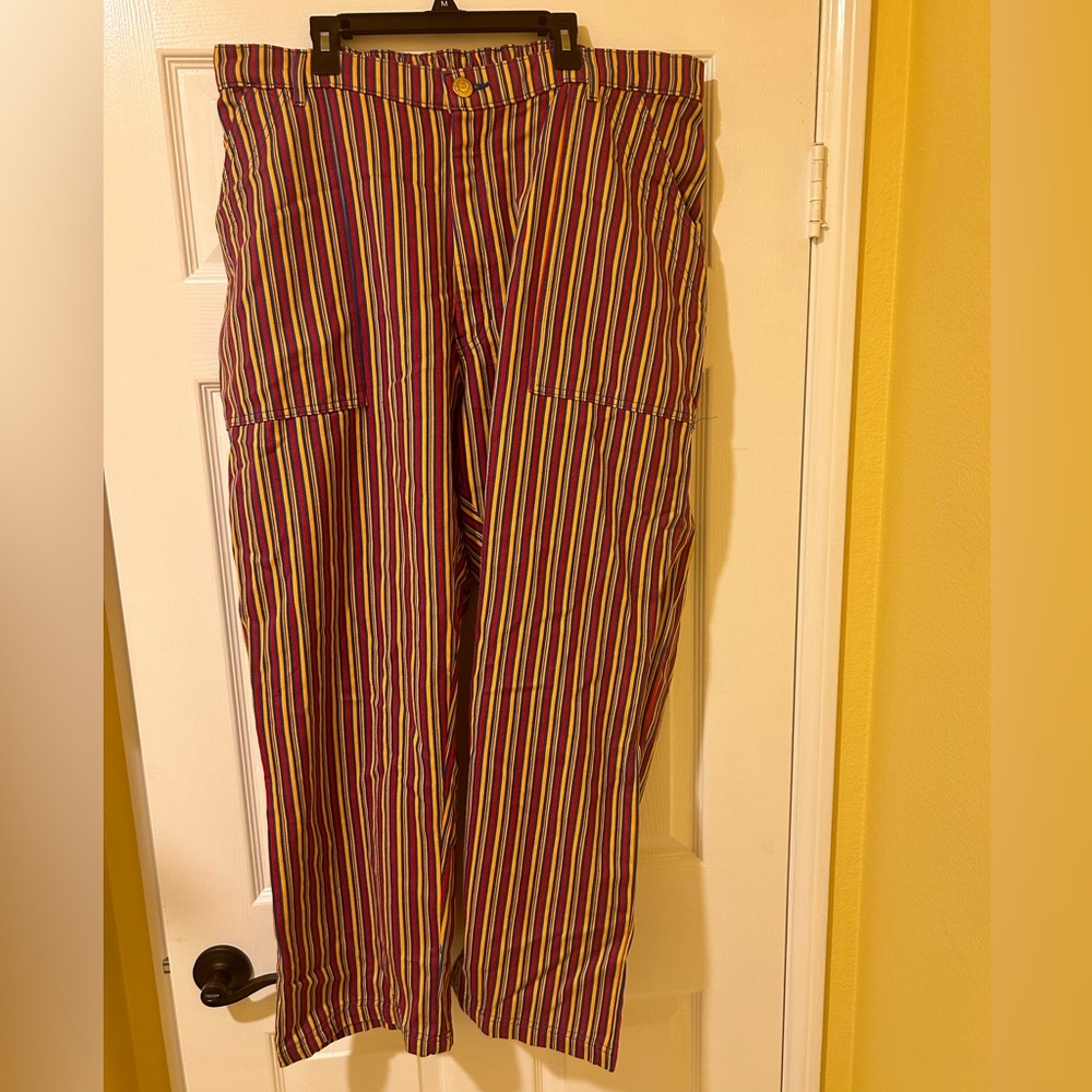 NEVER WORN: BIG BUD PRESS STRIPED WORK PANTS, SIZE 1XL YELLOW/BLUE/RED